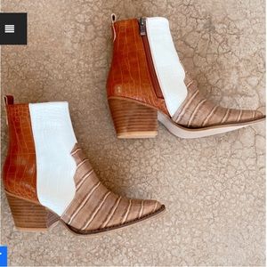 NEW. Western booties. Brown, beige, white. Croc cowgirl boots.